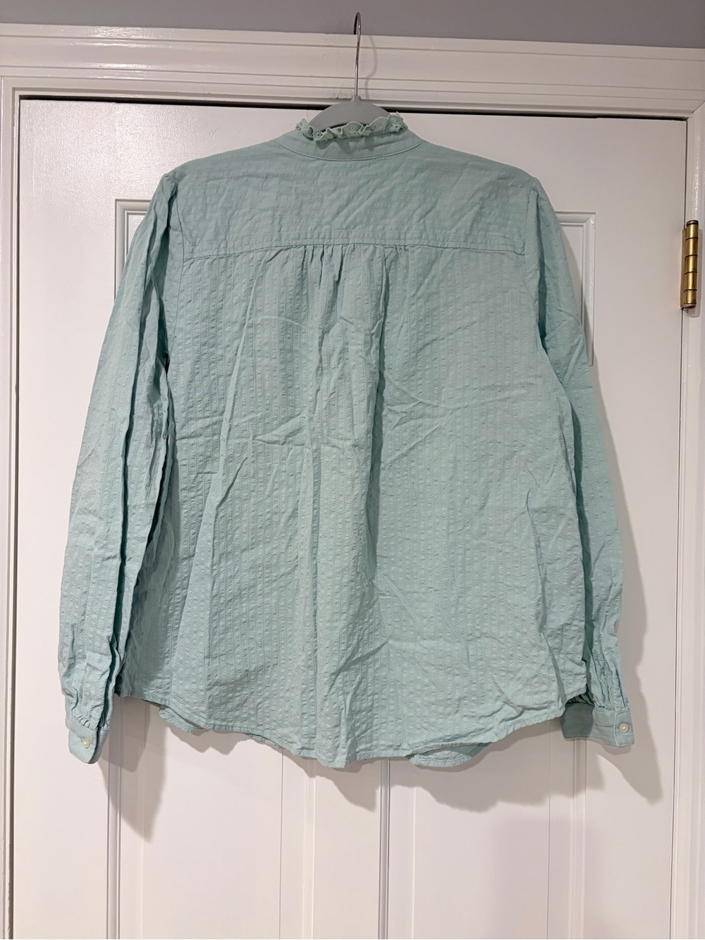 LOFT Mint Green Ruffled Pintuck Button-Down Blouse - Picture 2 of 9